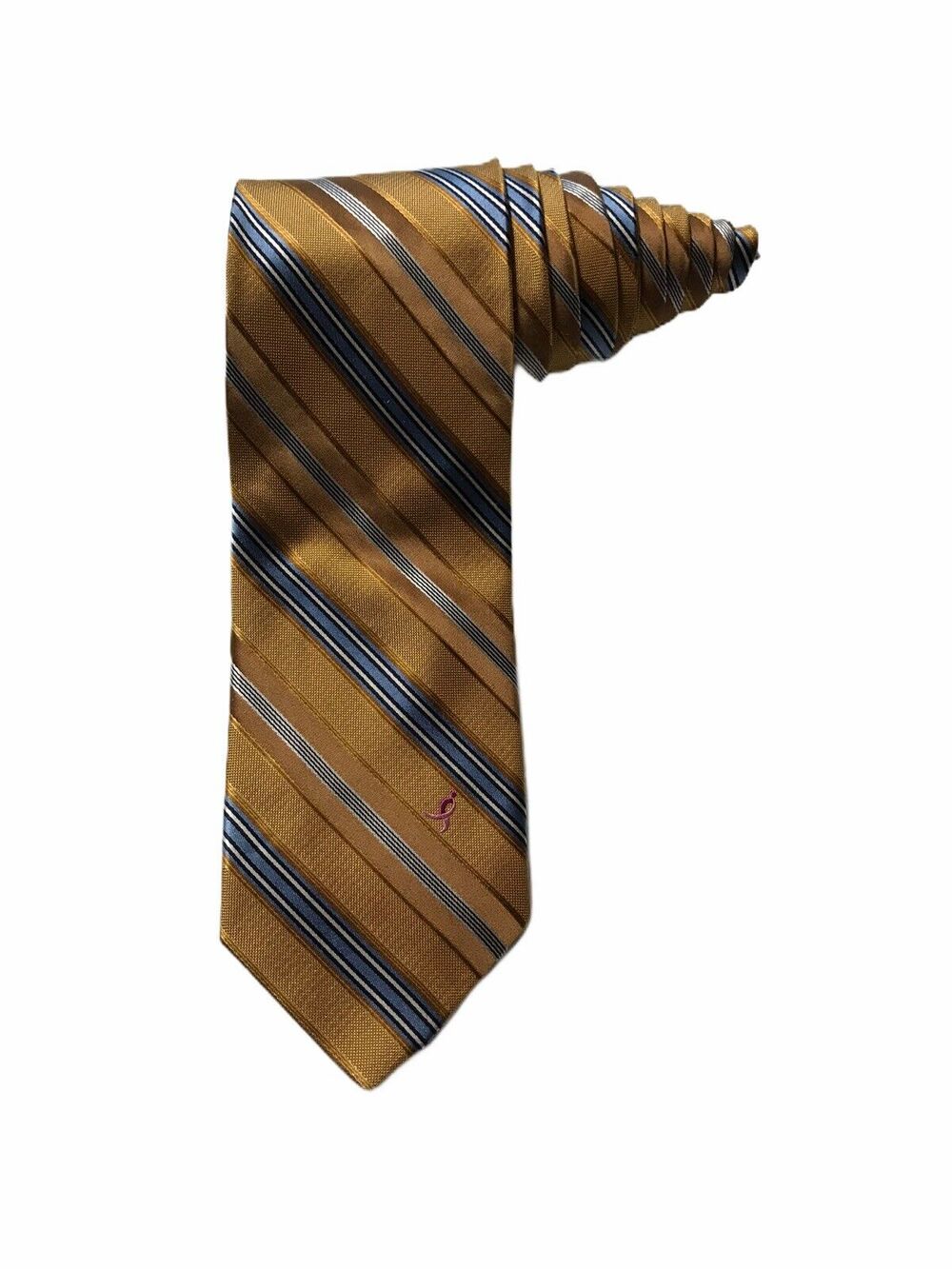 Susan Komen Knots Of Hope Breast Cancer Gold Blue Diagonal Stripes Silk Necktie